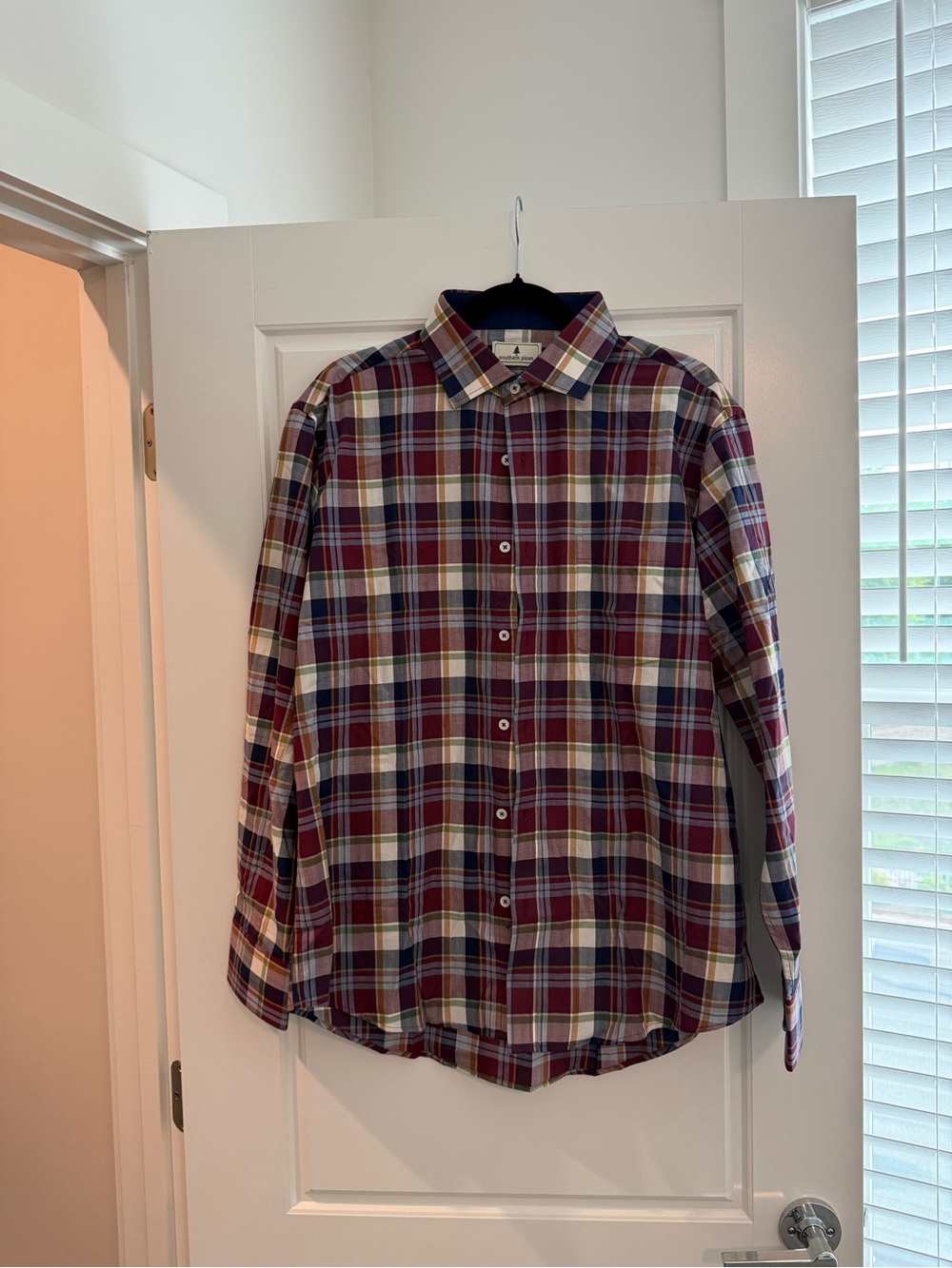 Men's Burgundy Plaid Long-Sleeve Button-Up Shirt